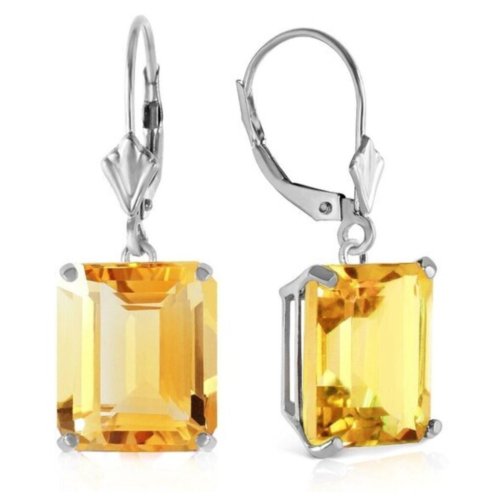 13 Carat Citrine Earrings 14k Solid White Gold Lever Back Earrings